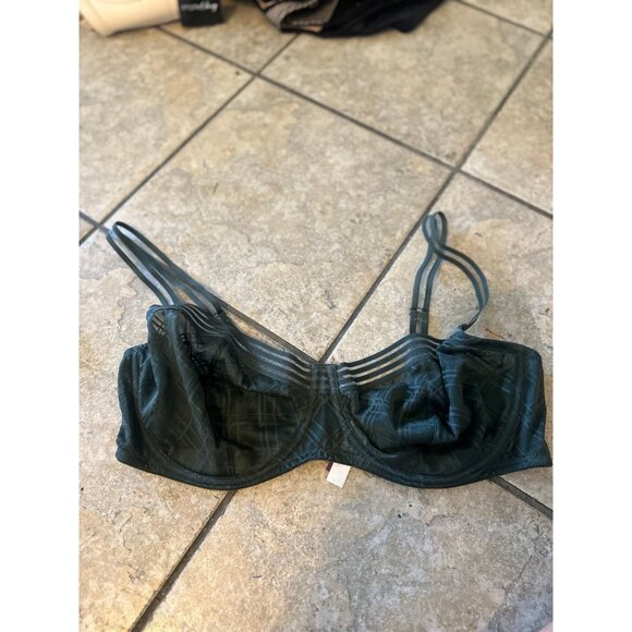 Adore Me 42D Bra Lot of 2 – Black Sheer Mesh Strappy + Green Lace Underwire NWOT - Picture 2 of 5